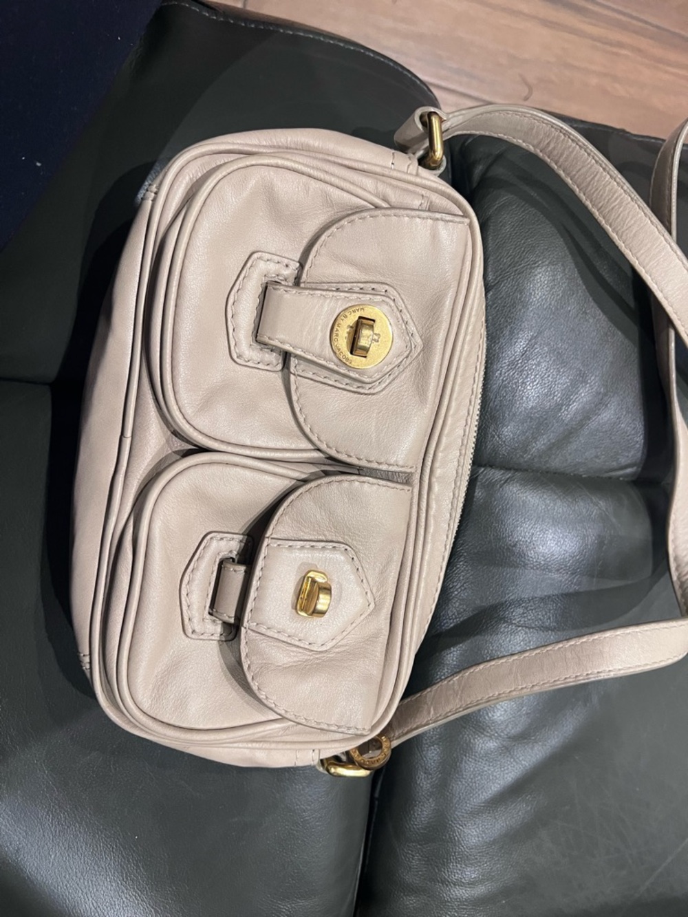 Marc Jacobs Light Beige Leather Crossbody with Front Turn-Lock Pockets